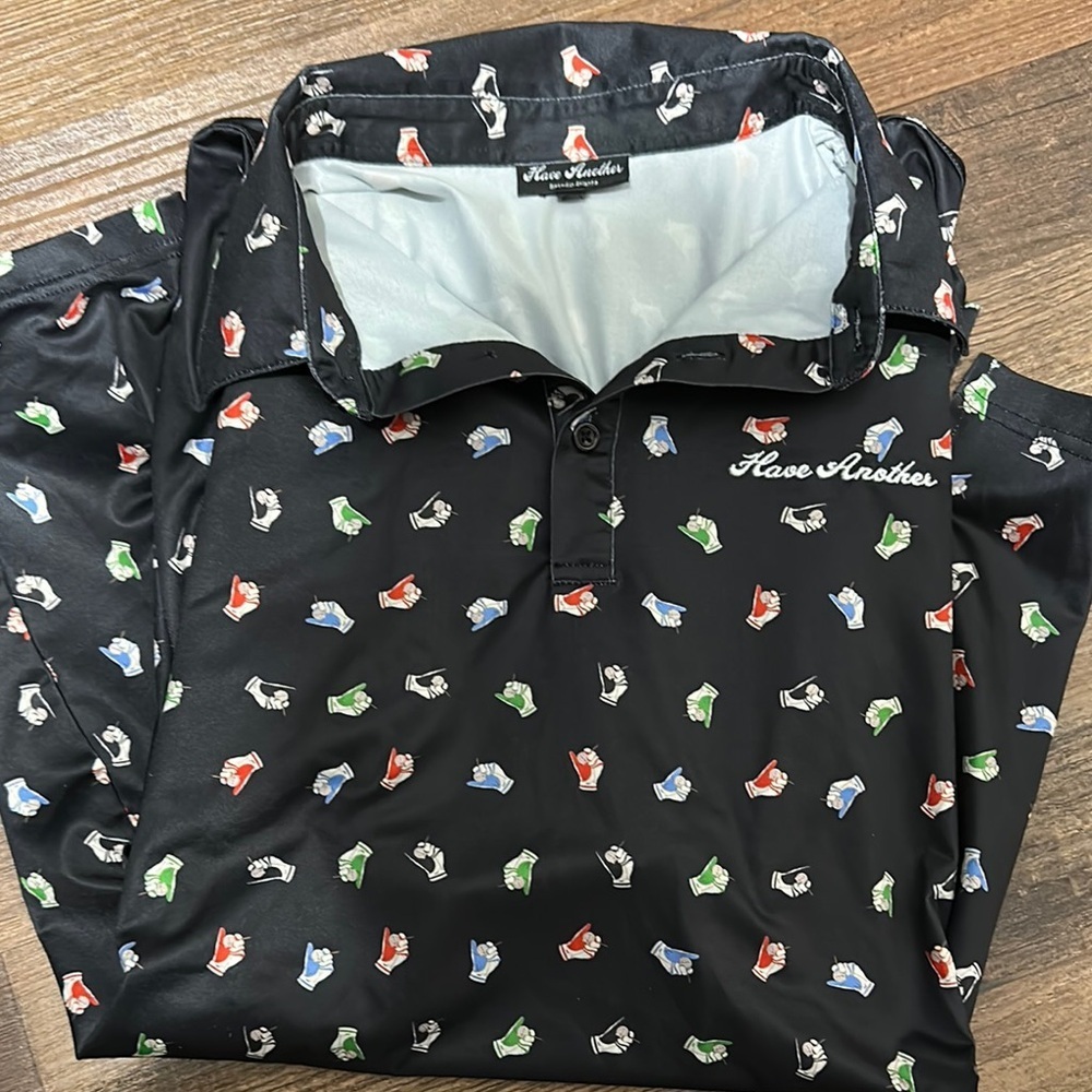 Black Golf Polo Shirt with Colorful glove Pattern - Picture 7 of 7